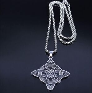 Silver Celtic Knot Witchknot Pendant 24" Necklace Stainless Steel